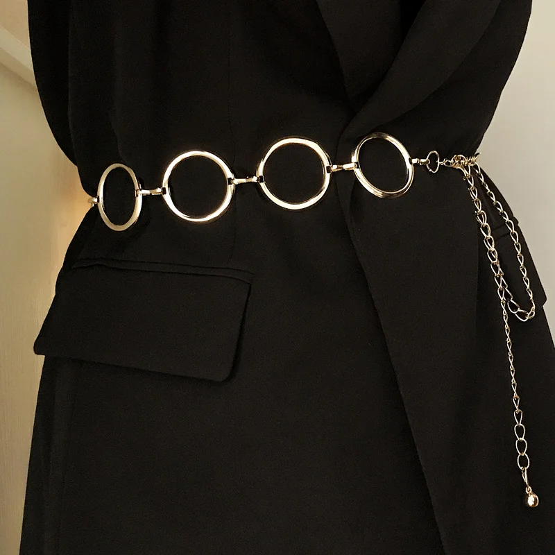 

Gold Metal Waist Chain Belts for Women Luxury Hip High Corset Waistband Female Round Circle Straps Pants Accessories