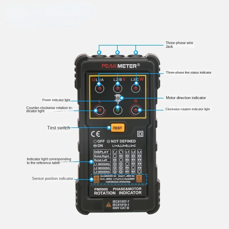 PM5900 Motor phase sequence rotation indicator non-contact three-phase motor phase sequence test