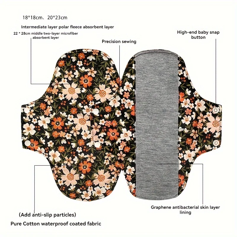 Anti-Slip Reusable Sanitary Pads 18CM 23CM 28CM Graphene Absorption Washable Panty Liners Women Soft Cloth Menstrual Pads 3PCS