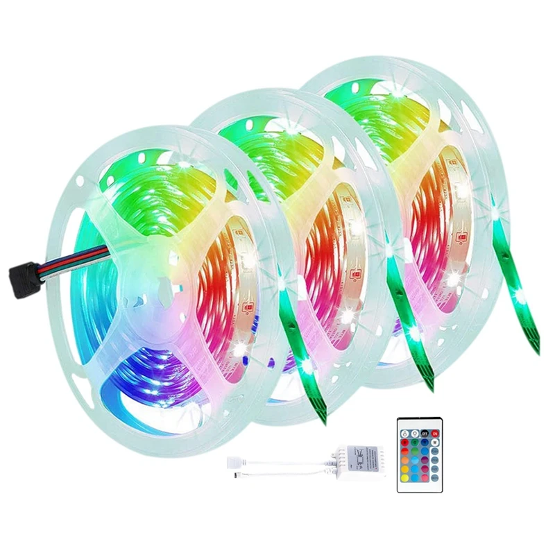 

Лампы для спальни, 15 м, 3528 RGB, разноцветные, гибкие, с 24-кнопочным пультом дистанционного управления для потолочного двора, подсветки телевизора