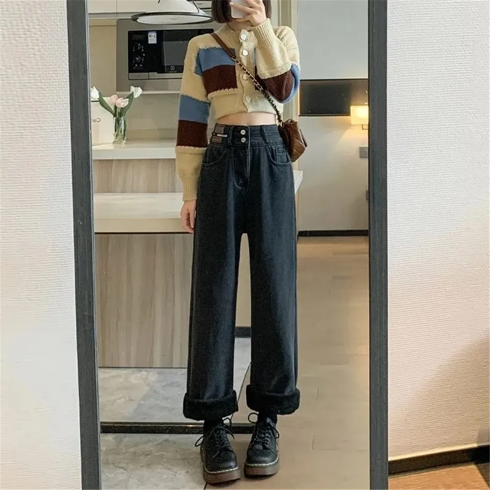 

Winter Plus Velvet Casual Vintage Trashy Y2k Jeans Women Korea Dongdaemun 2023 Low Rise Denim Pants New Baggy 90s Denim Trousers