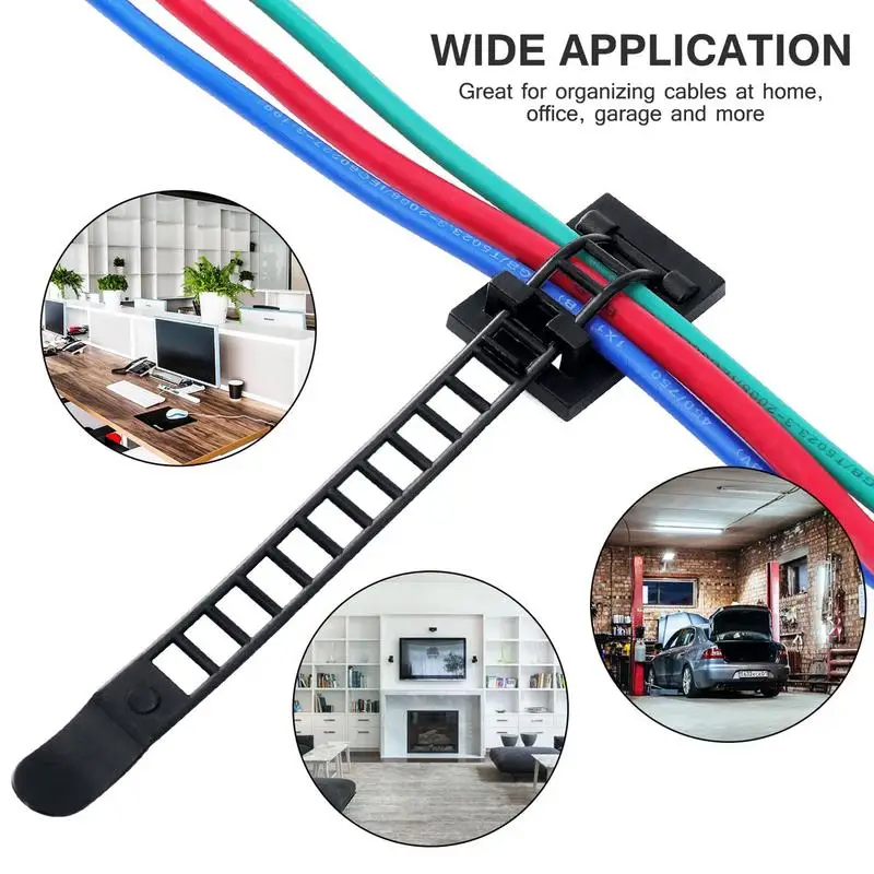 Adjustable Tie Down Straps Back Adhesive Nylon Lashing Tiedown Straps Cord Organizing Supplies Cable Management Wire Clips for