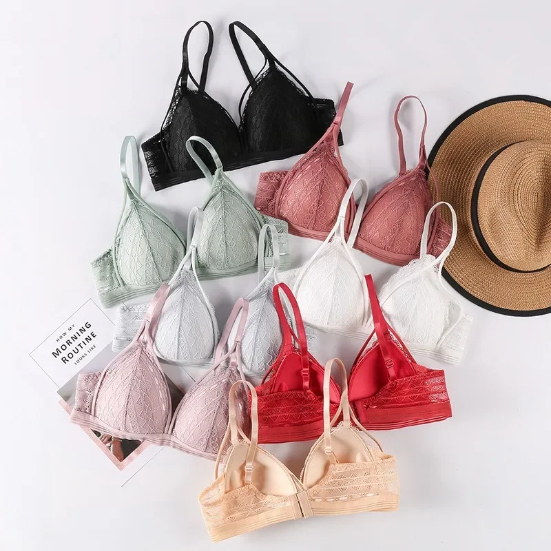 

All-in-one lingerie Women's no-wire Bra Big bust Small sexy triangle cup Suspenders comfortable lace push-up bra
