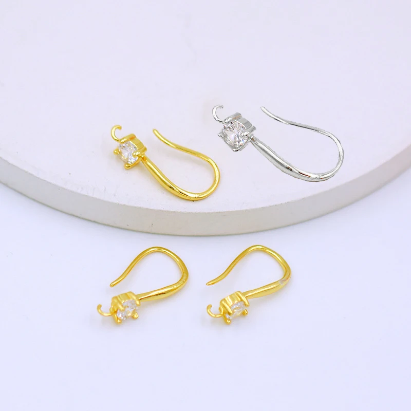 Earring Hooks Findings Diy Ear Wire Copper Silver and Gold Color Plated Rhinestone Jewelry Making Accessories