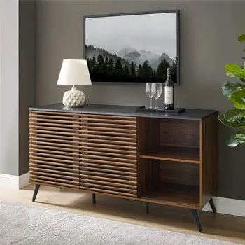 Modern 4 Drawer Sliding Door Wood Cabinet Buffet Entryway Serving Storage Cabinet Doors Dining Room Console 2