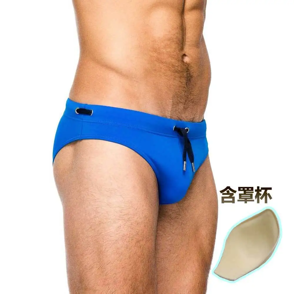 Men's Speedos Solid Color Tether U-Shaped Cup Sexy Nylon Beach Pool Hot Spring Large Size Speedos include cups