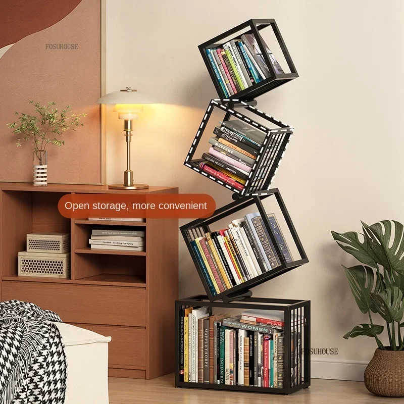 Corner Designer Bookcases Floor Rack Iron Shaped Display Shelf Home Living Room Bookcase Bookshelf Integrated Against The Wall C