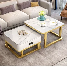 

Tempered Glass 2 in 1 Combination Coffee Table with solid wooden Drawer Storage center table for Living Room журнальный столик