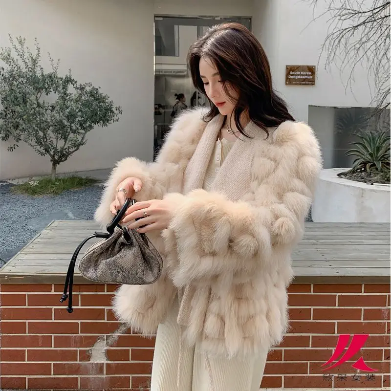 인조 밍크 모피 3D 헤어볼 코트 여성용, 겨울 턴 다운 칼라, 모조 여우털 봄버 재킷, 푹신한 가디건, 레이스업 털 상의