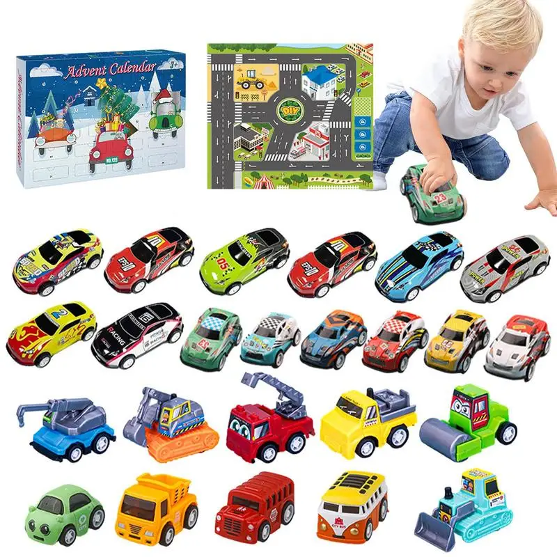 

24pcs Set Christmas Countdown 2023 Advent Calendar Mini Pull Back Car Toy For Kids Boys Birthday Gifts And Christmas Party Favor