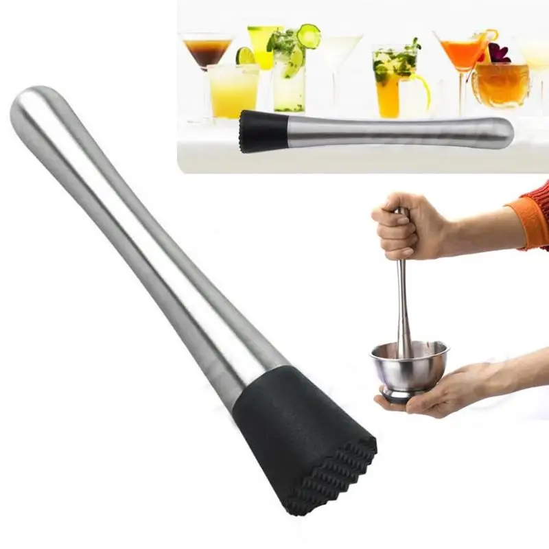 Stainless Steel Cocktail Muddler And Mixing Spoon Set Metal Mojito Muddler Bar Tool Long Handle Stirring Spoon 1/2/5PCS Home Bar cocktail stirrers bar muddler