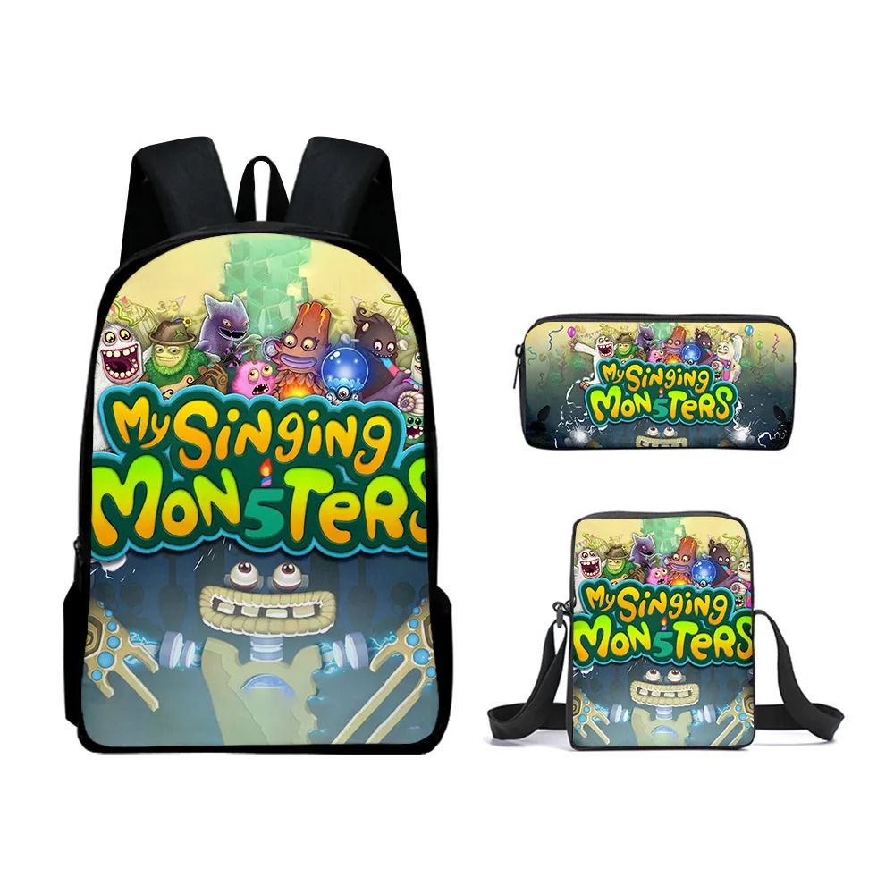 My Singing Monsters Backpack Schoolbag 3D Printed Anime Cartoon Boys Girls Notebook Backpack Shoulder Bag Pencil Case 3psc/set