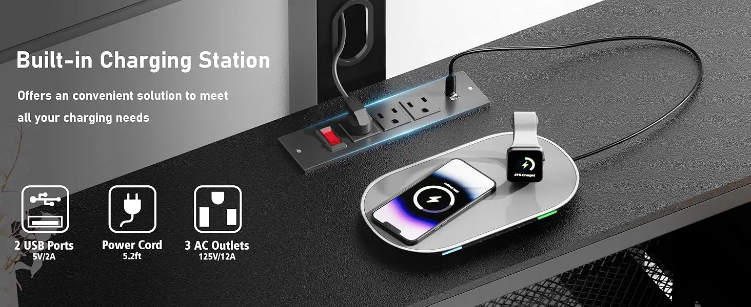 TV Stand with with Power Outlets for Charging Needs of Multiple Devices.