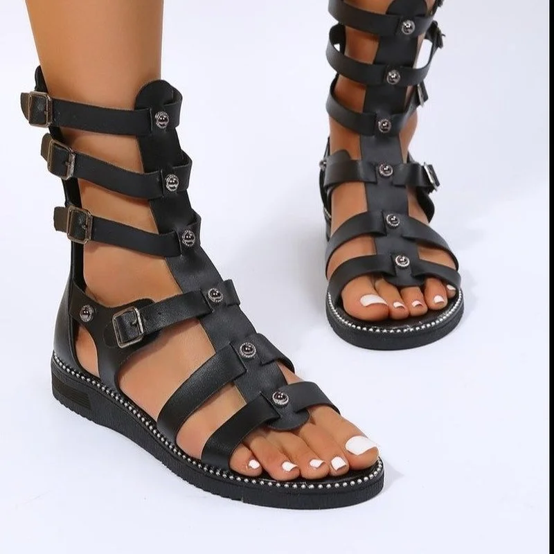 Summer-Women-s-Sandals-Fashion-Casual-Roman-Rivets-Flat-Bottom-Non-slip ...
