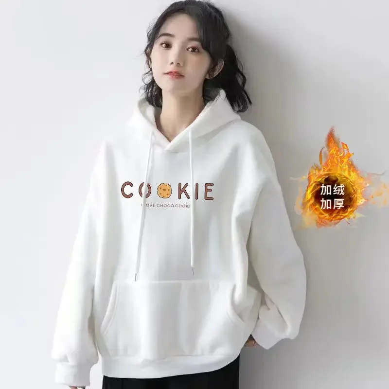Women Hoodies Winter Korean Hooded Shirt Women Sweatshirts Loose Hoodies Womens Pullovers Warm Hoodie for Women Black Pullover