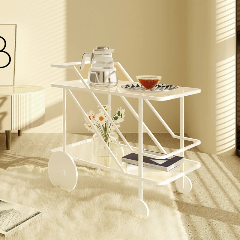 

Second-hand trolley, high-end glass coffee table, movable side table, sofa side, artistic storage table, living room dining car