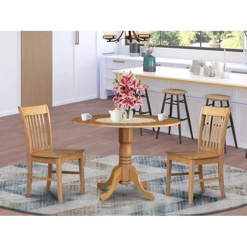 

East West Furniture Dublin 3 Piece Modern Set Contains a Round Wooden Table with Dropleaf and 2 Dining Chairs, 42x42 Inch, DLNO3