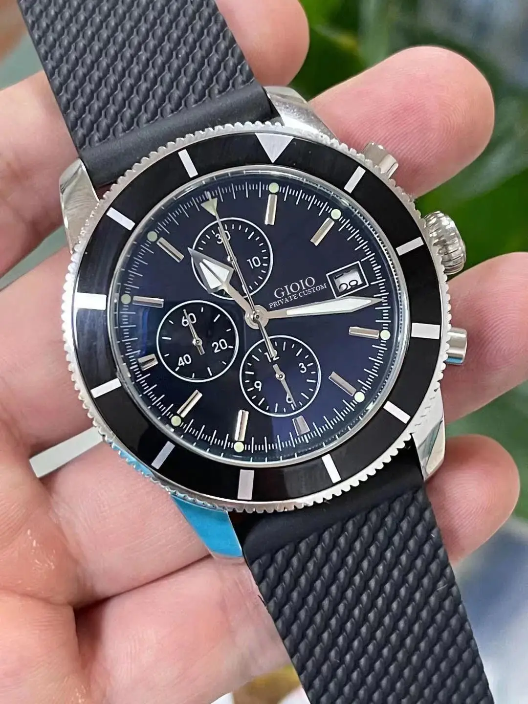 

Luxury New Black Blue Rubber SuperOcean Mens Watch Ceramic Quartz Chronograph Casual Business Watches