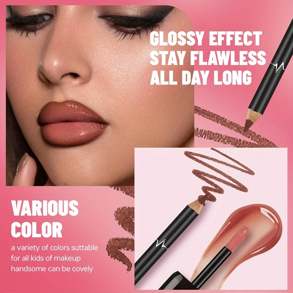 Gradient Lips Set, Lip Liner + Glass Lip Gloss, Mirror Shine Finish, Smooth Blend, Nude Shades, Long-Lasting_voghion.com