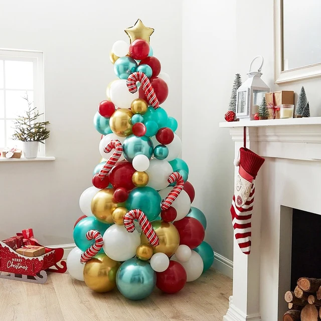 クリスマスバルーンナークガーランド、赤、緑、金、星、キャンディー杖 