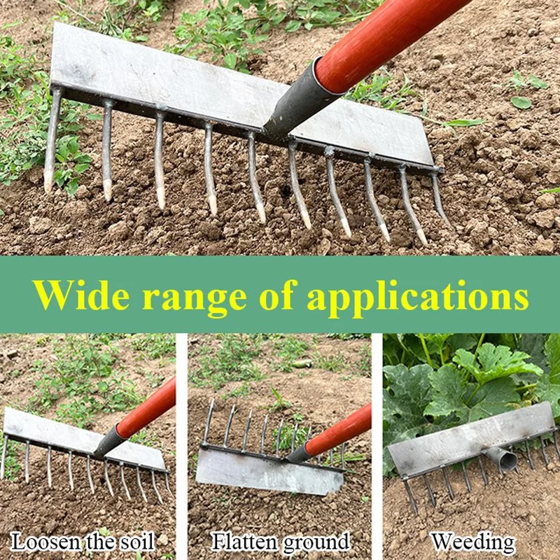 Dual-purpose garden rake Dual-purpose hoe ten-tooth rake hoe gardening planting flowers vegetables short handle garden agricult