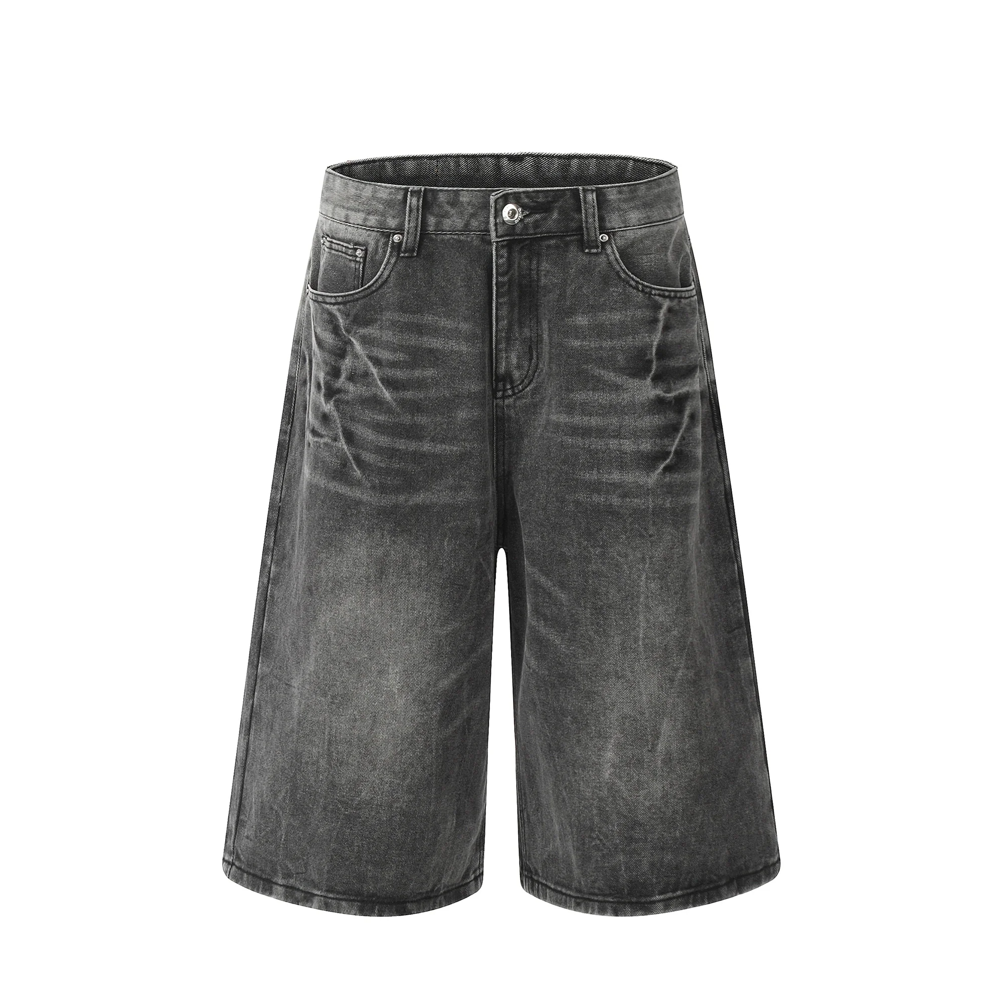 Lightning Patterned Jorts Loose Cropped Denim Shorts for Men Women's Y2k Distressed Calf-length Pants 6