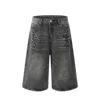 Lightning Patterned Jorts Loose Cropped Denim Shorts for Men Women's Y2k Distressed Calf-length Pants 6