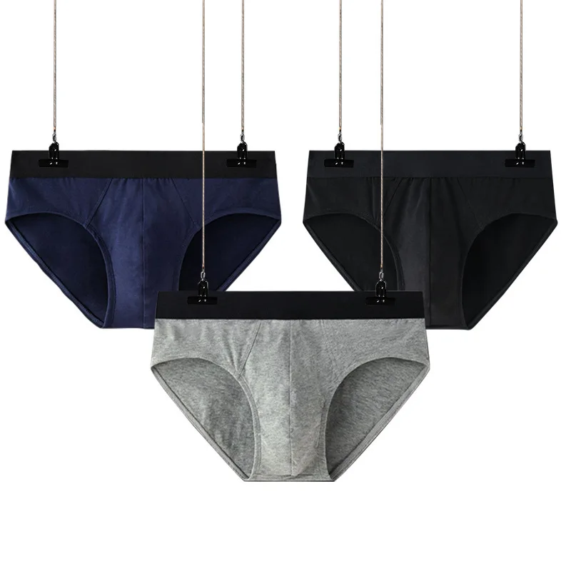 Boxed pure cotton men's underwear briefs comfortable and breathable sexy low waist solid color belt cotton shorts head underpant