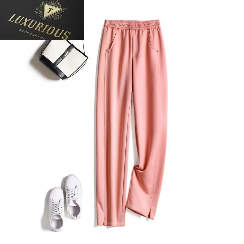 

High Waist Casual Trousers 2023 Spring Summer New Elastic Canday Color Slit Straight Rivet Harem Oversize Y2k Pants 4XL