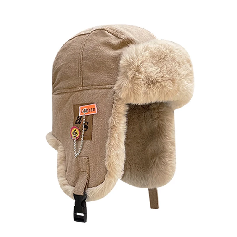 

Winter Outdoor Skiing hat Pilot Hat Women's men Bomber Hat with Labeling Letter Cotton Faux Fur Soft Winter Warm Accessories