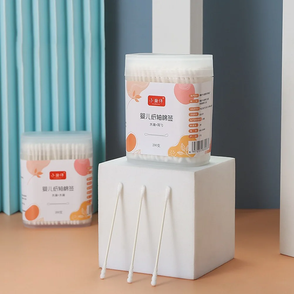200 Pcs Cotton Swab Stick Baby Ear Cleaning Wax Swabs Disposable Double-headed Absorbent Earwax 5
