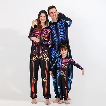 2022 New Halloween Family Pajamas Fashion Colorful Skull Print Halloween Family Matching Parent-Child Suit Holiday Baby Clothing 1