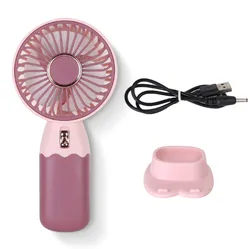 Compact USB Rechargeable Portable Fan with Detachable Base - Quiet Breeze for Makeup, Office, and Travel (Pink)