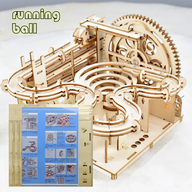 3D Wooden Puzzle Marble Run Set DIY Assemble Mechanical Model Building Kits STEAM Educational Toys for Adult Kids Birthday Gifts