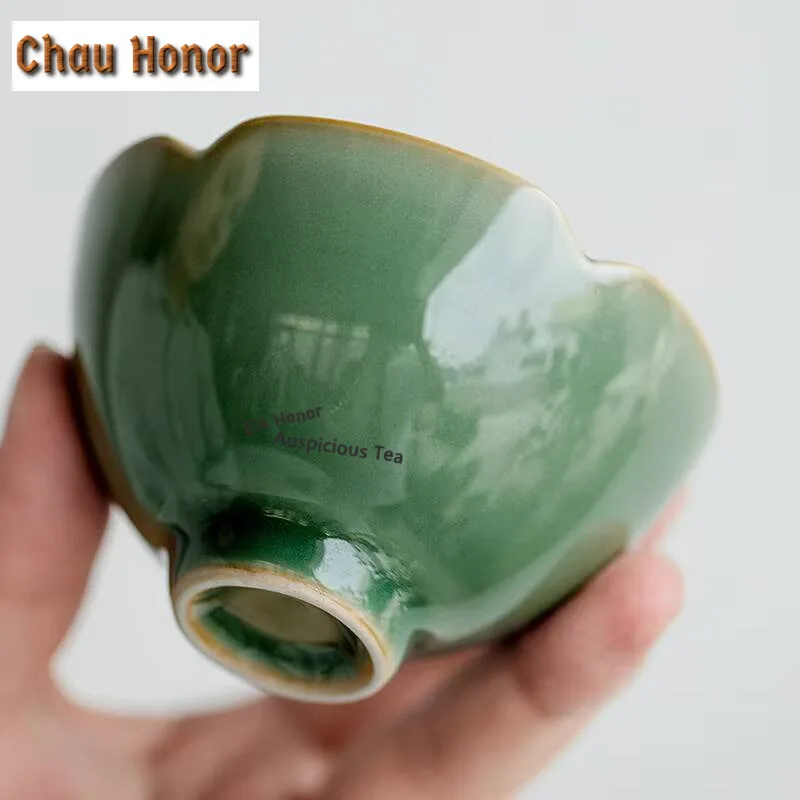 2pc/Set Boutique Yue Kiln Celadon Tea Cup Sunflower Mouth Ceramic Tea Bowl Puer Master Cup Kung Fu Dahongpao Tea Set Gifts 65ml
