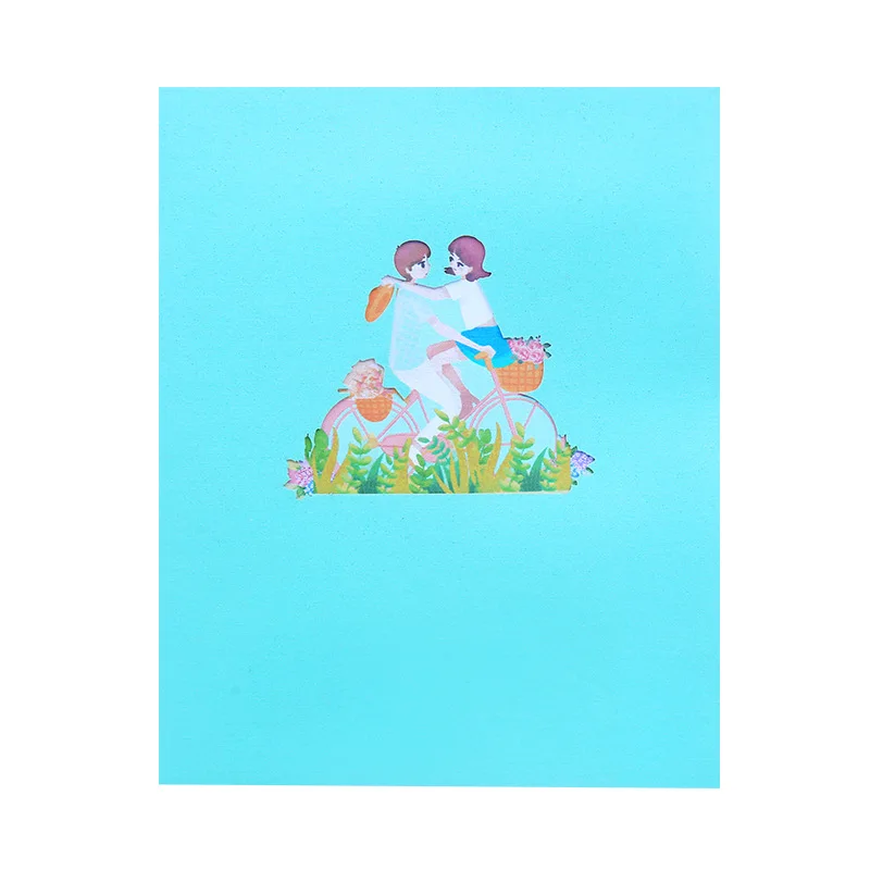 1 pcs Pop up Romantic Bicycle Couple Hollow 3D Pop up Festival Blessing Card Valentine&rsquo;s Day Gift Greeting Cards