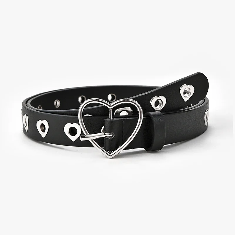 

Women Belt Fashion Leather Punk Belt With Adjustable Love Heart Holes Luxury Designer Buckle Belt For Dress Jeans Cool