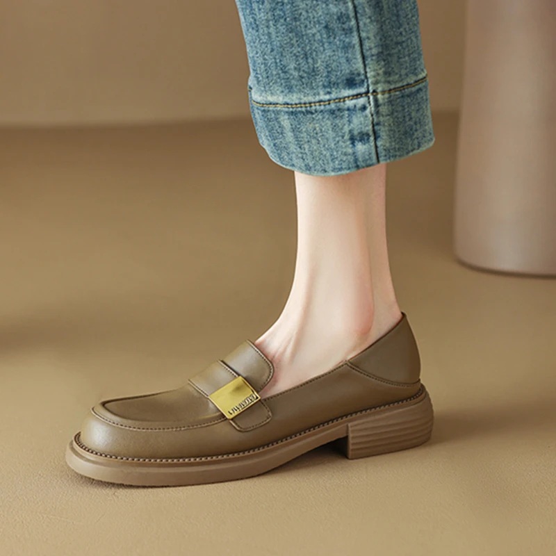 New Spring Women Loafers Microfiber Leather Shoes Chunky Heel Shoes for Woman Casual Low Heel Ladies Pumps Fashion Lace-up Shoes