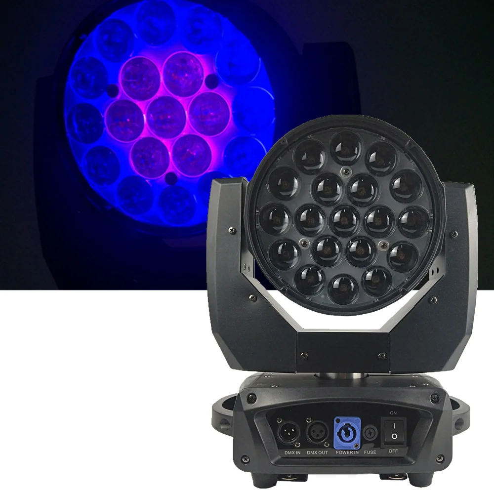 

1 шт./партия, вращающийся сценический свет, rgbw 4 в 1, зум-луч 19x15 Вт, вращающаяся головка