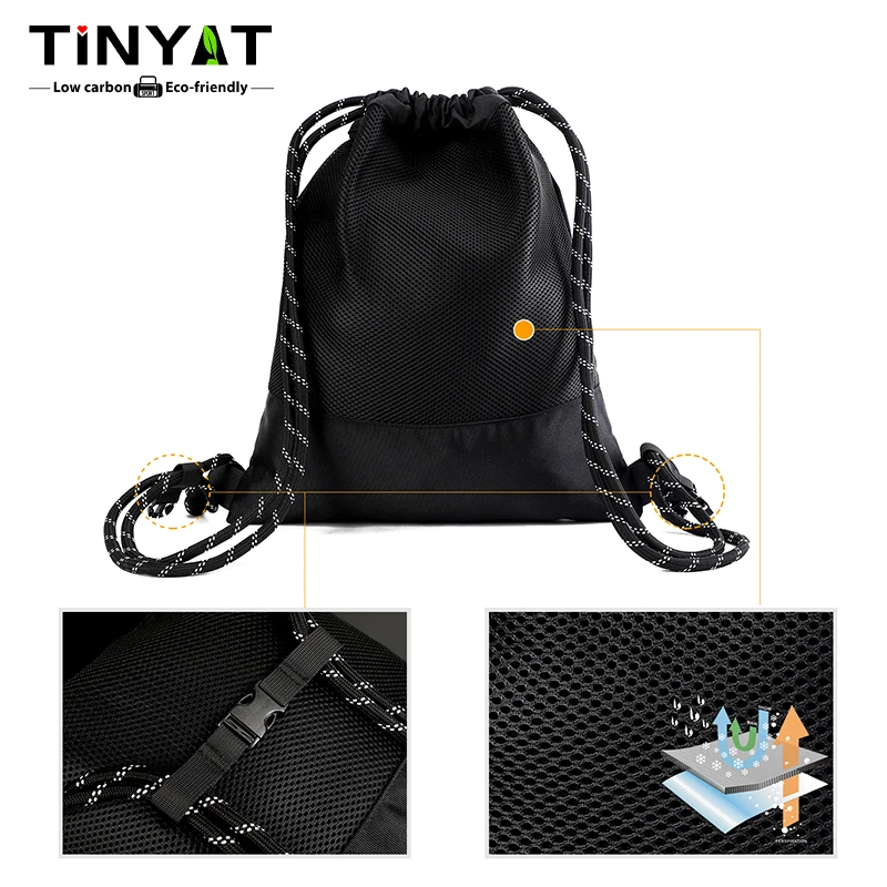 TINYAT Large Capacity Waterproof Drawstring Backpack for Men and Women, Lightweight Polyester Travel and Fitness Sports Bag 6