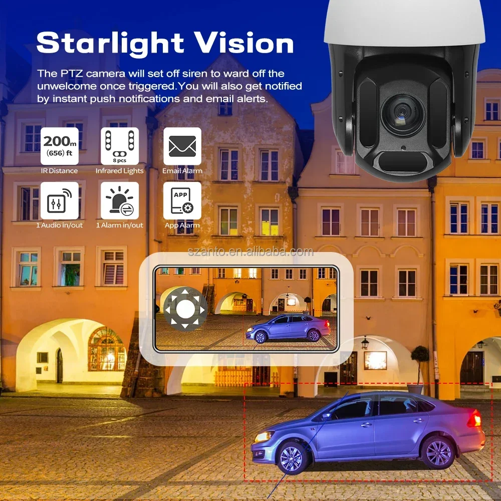 SUNBA 양방향 오디오 25배줌 5MP PoE+ 장거리 IR 최대 1000피트 자동 추적 PTZ IP 카메라 실외 고속 돔형 보안 카메라