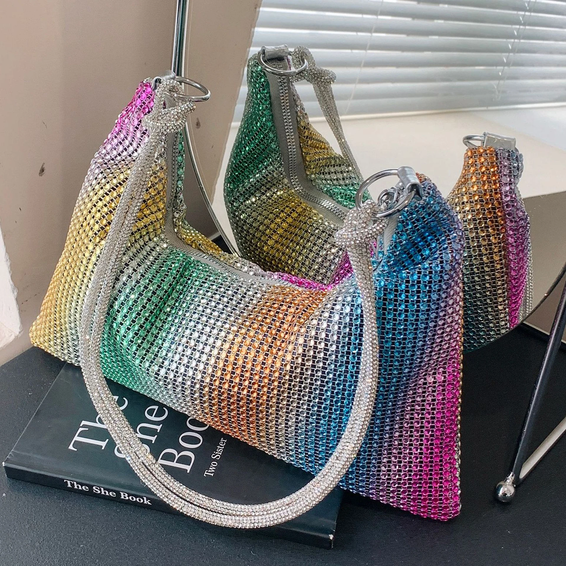 

Роскошная сумка для подмышек со стразами, женская сумка со стразами, розовая ручная сумка на плечо