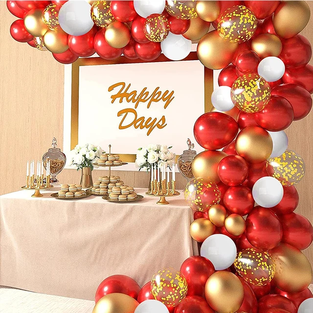 Kit d'arche de guirxiété de ballons avec confettis dorés, rouge et blanc,  décoration de mariage, fête préChristophe Leon, décor de fête  d'anniversaire - AliExpress