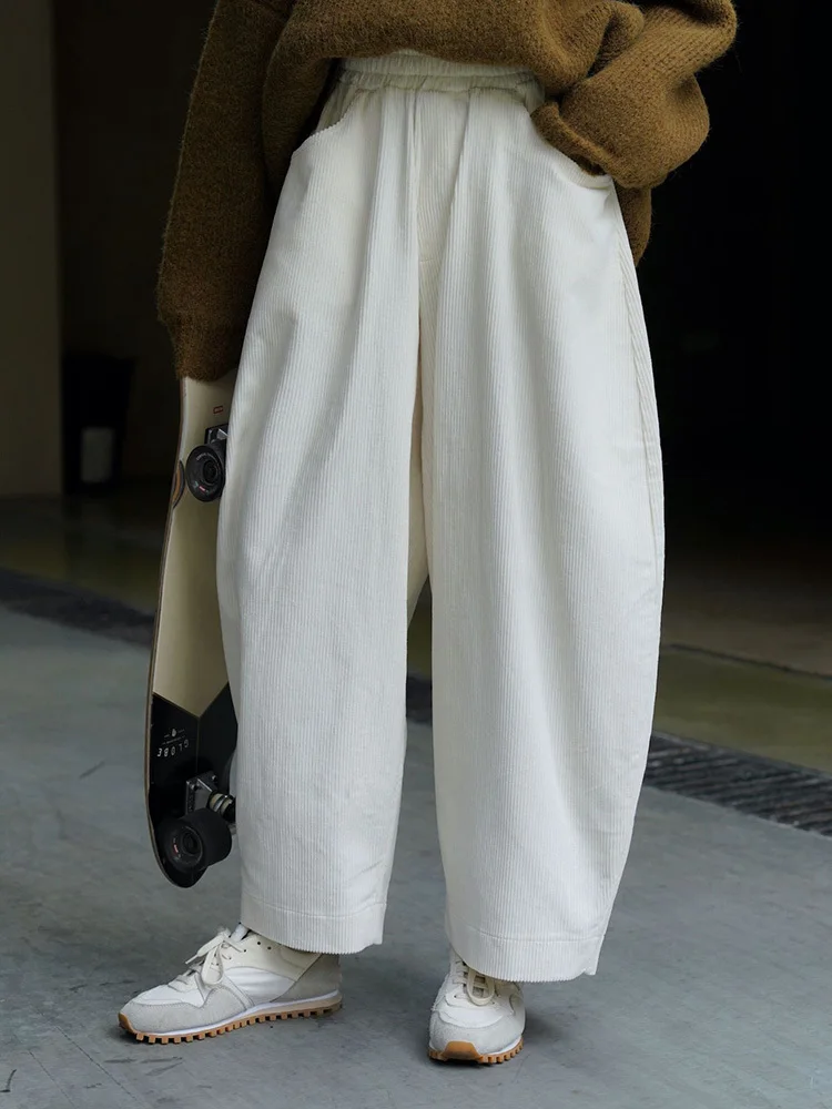 [EAM] High Elastic Waist Green Corduroy Wide Leg Pants New Loose Fit Trousers Women Fashion Tide Spring Autumn 2026 1DF21930