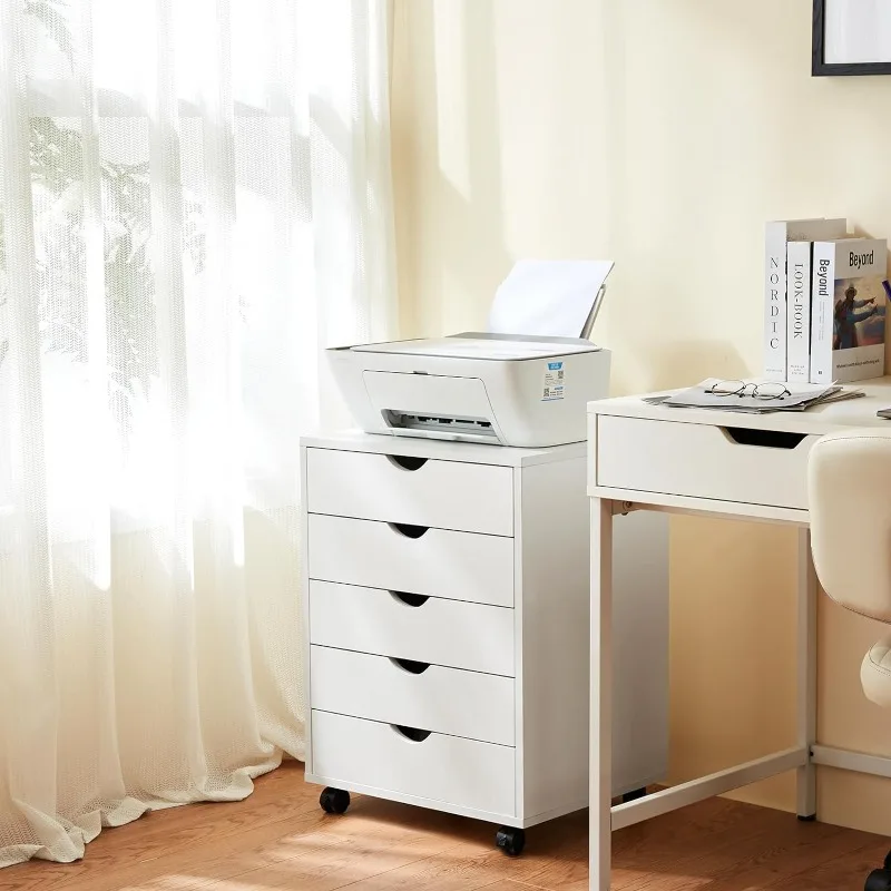 

Drawer Chest Storage Organizer, Mobile File Cabinet Wood Dresser Printer Stand for Home Office Study, 5-Layers