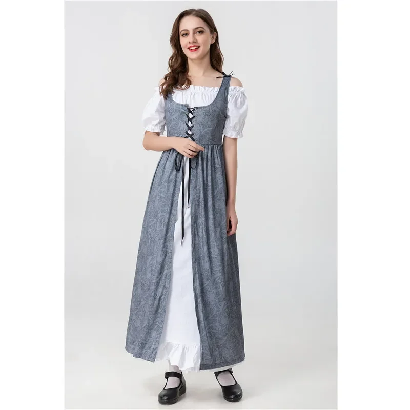 

Medieval Renaissance Vintage Dress Adult European And American Square Collar Bundle Waist Two Pieces