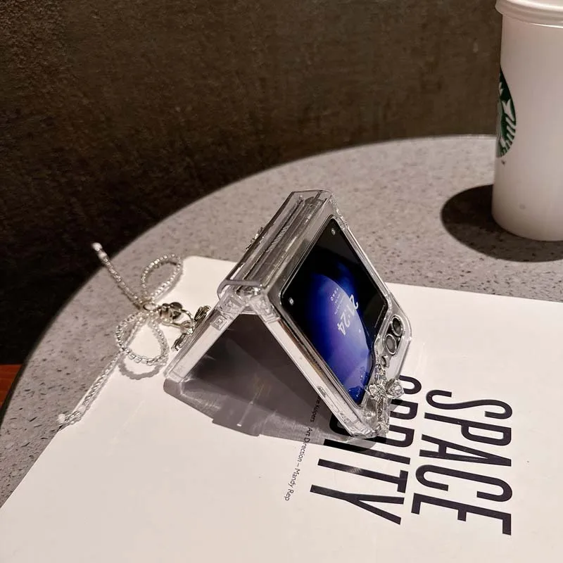 3D Shinny Butterfly Wrist Strap Phone Case for Samsung Galaxy Z Flip 6 5 4 3 Protective Cover for Z Flip6 Flip5 Flip4 Flip3 Capa_voghion.com