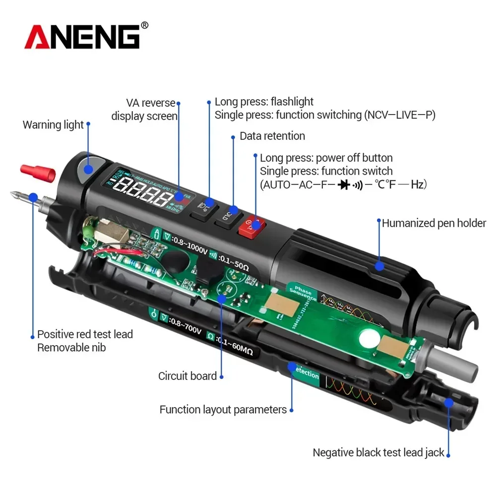 Digital multimeter ANENG A3008 Intelligent 6000 Counts Non Contact Voltage Meter Multimetro Removable Pen Tip Tester Tools