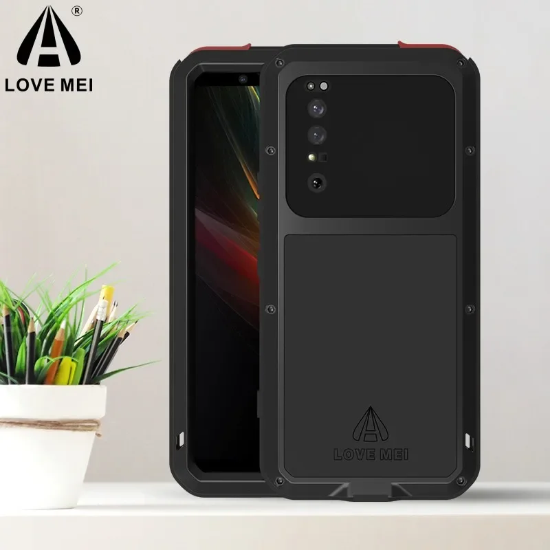 

Love Mei Phone Case For Sony 1 5 10 II XperiaSilicone Military Grade Metal Protective Cover Shockproof and Dustproof for Sony
