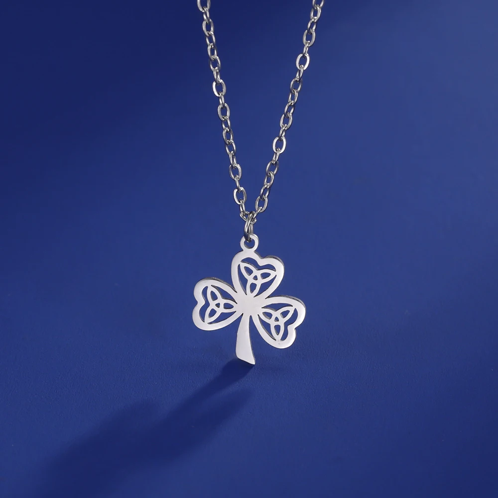 Dawapara Kleeblatt-Glückshalskette, dreiblattiges Herz, Dreifaltigkeitsknoten, irisches St. Patrick-Symbol, Charm, Edelstahl, religiöses Amulett – Detail 10